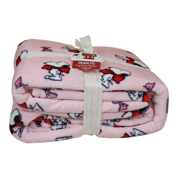 Peanuts Snoopy Full/Queen Plush Blanket 90"x90" Berkshire Pink With Bow Pattern - Picture 5 of 8